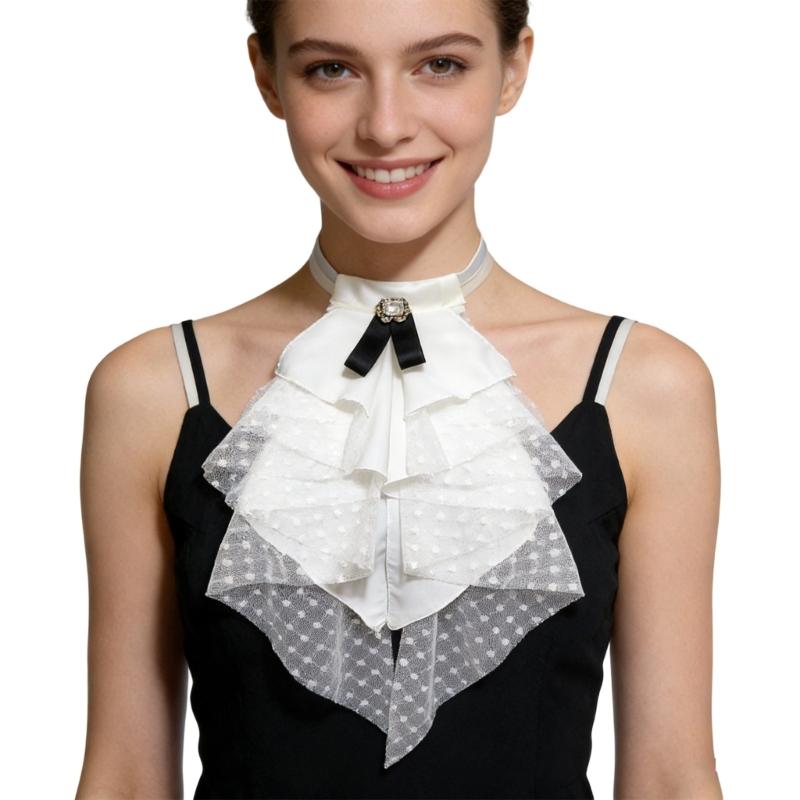 

Elegant Heart Design Lace Detachable Collar Four Way Stretch Fabric Necktie False Collar For Fashion Accessory 1 білий