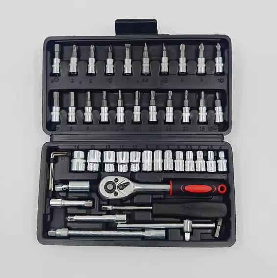 46 Piece/Set of Car Repair Tool Kit 1/4-Inch Socket Set Car Repair Tool Ratchet Torque Wrench Combo Auto Repairing Tool Set