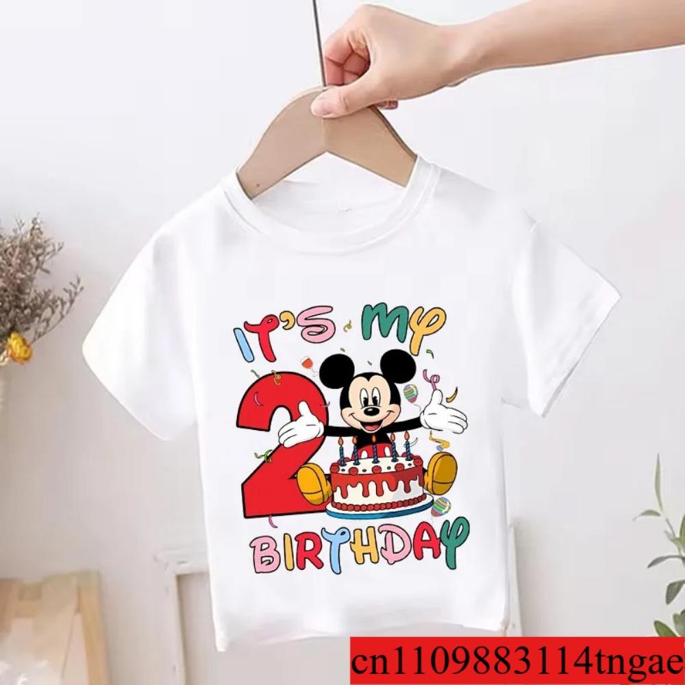 Mickey Mouse Child Birthday Clothes Girl Boy Number T Shirt Cartoon Print Kids Tee Baby Top Summer Infant Cute Short Sleeve Gift
