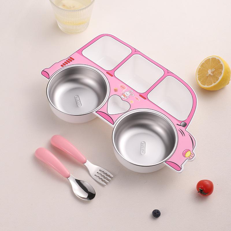 304 Stainless Steel Baby Divided Plate with Removable and Washable Cutlery