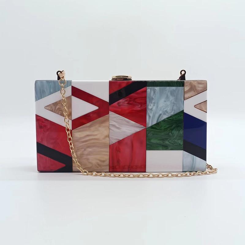 

New Acrylic Evening Bag Multicolor Plaid Patchwork Clutch Purse Elegant Lady Handbag Party Prom Chain Crossbody Bags Mini Wallet Mini(Max Length 20cm)