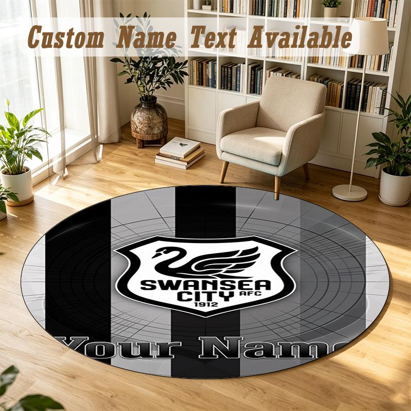 Round Rug Custom NameSwansea City FC Pattern Non Slip Carpet Home Floor Decor