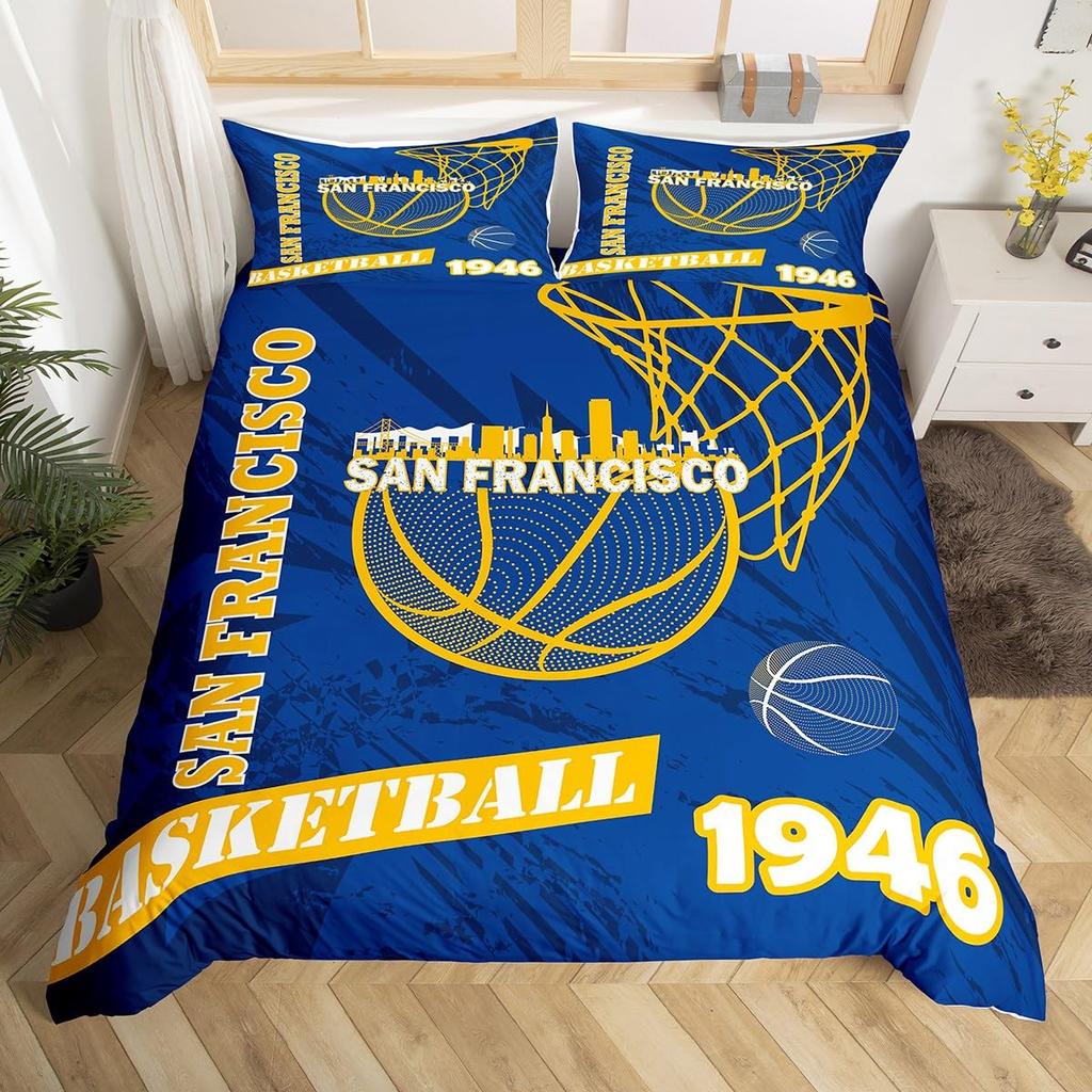 Basketplan Print Sängkläder Set Enkelstorlek, Bollsporter Spel Tematiserat Påslakan, Pojkar Spelrum Inredning Täckeöverdrag