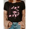 Europäische Größen Damen Elegantes Sakura Kirschblüten Grafik T-Shirt Kurzarm Rundhalsausschnitt, Atmungsaktiv & Maschinenwaschbar