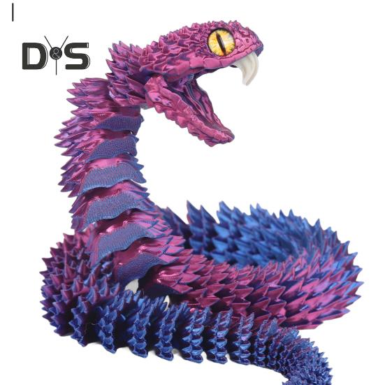 3D Printed Articulated Snake Flexible Snake Ornament with Teeth Desk Pet Stress-Relief Toy for Home Office Decor