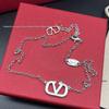 Valentino Luxury V Diamond-Inlaid Pendant Necklace: Women's Trendy Square Design