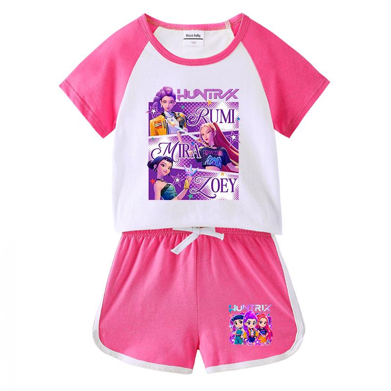 Completo Due Pezzi Kpop Demon Slayer per Bambini: T-shirt a maniche corte e pantaloncini 140cm
