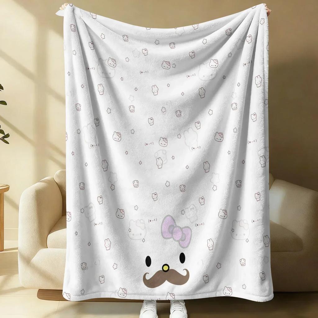 Sanrio Hello Kitty Plush Flannel Blanket Lightweight Throw Pink Gingham Apple Blanket Bed Sofa Cover School Office Nap Shawl