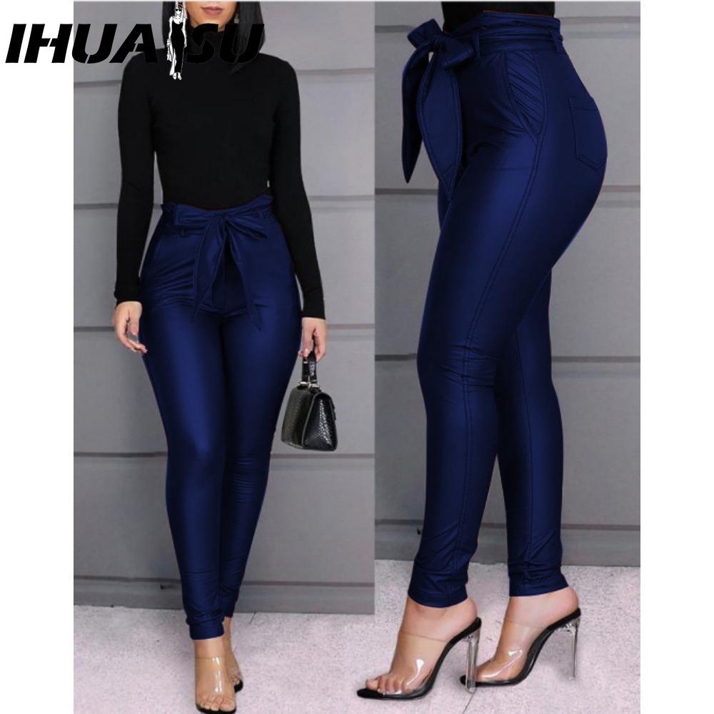

IHUASU Женские брюки из искусственной кожи с высокой талией, узкие леггинсы-джеггинсы, облегающие брюки с поясом XXXL темно-синий