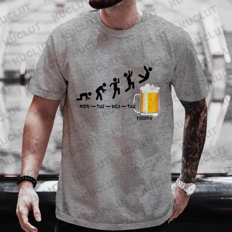 Men T-shirts Happy Friday Beer Funny Graphic T Shirts Weekend Drinking Lover Party Tees Y2k Male Oversized Clothes Streetwear