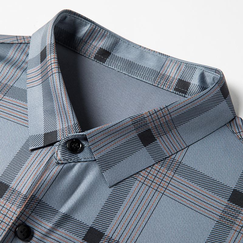 Autumn New Seamless Long-Sleeved Shirt Middle-Aged Men's Thin Plaid Shirt Dad Casual Shirt