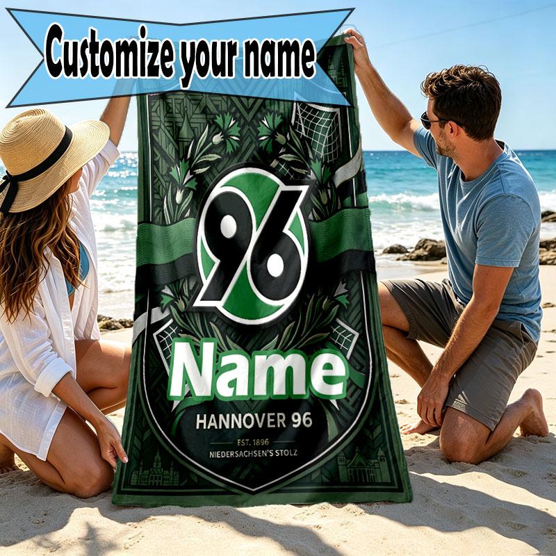 Custom Name Personalized Hannover 96 Football Print Beach Towel, for Trip Camping Beach Party Home Decor, Birthday Gift for Family & Friends
