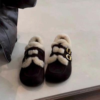Sheepskin Version~ Velvet Single Shoes for Women's Autumn and Winter New Retro Matte Warm Wool Cotton Shoes Versatile Bag Head Mop