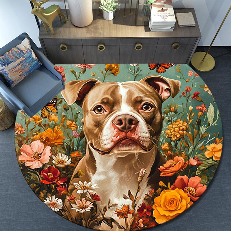 Pitbull Round Area Rug,Carpet Rug for Living Room Bedroom Sofa Playroom Decor,Non-slip Floor Mat