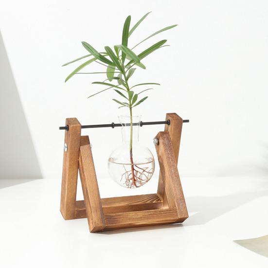 Yousheng 1/2/3Pcs Plant Terrarium with Wooden Stand Transparent Glass Bulb Vase Table Centerpiece Hydroponic Flower Holder Plants Container Decoration