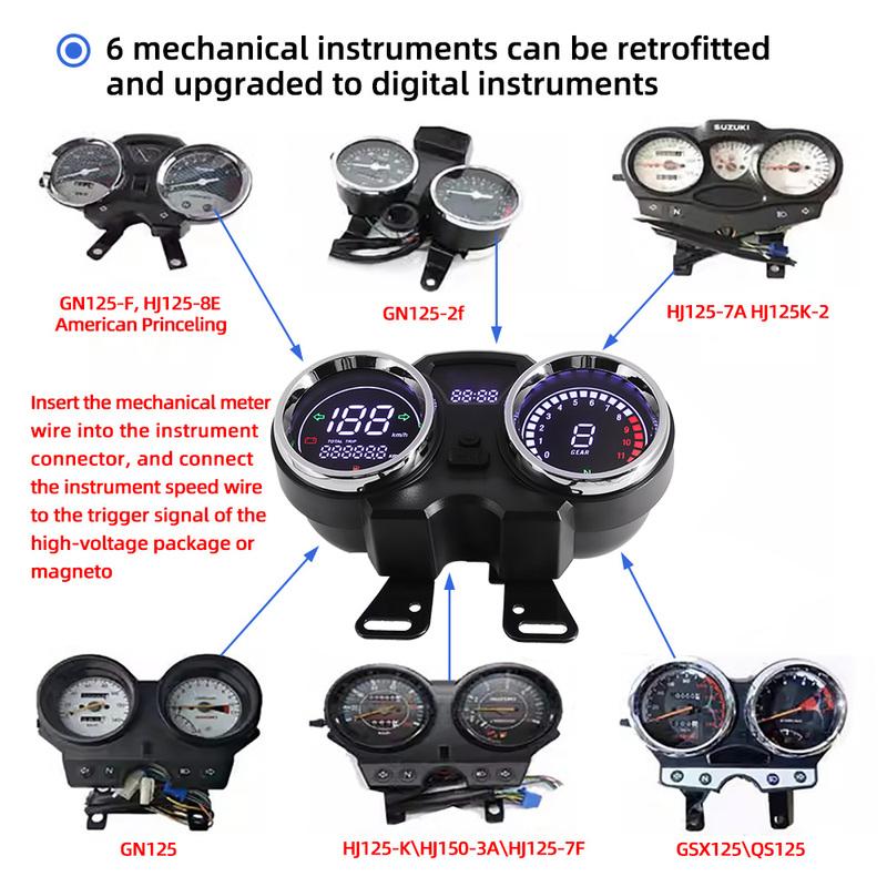 Motorcycle LCD Speedometer Digital Meter Board Tachometer Waterproof trument Cluster Indicator Voltage For Suzuki GN125