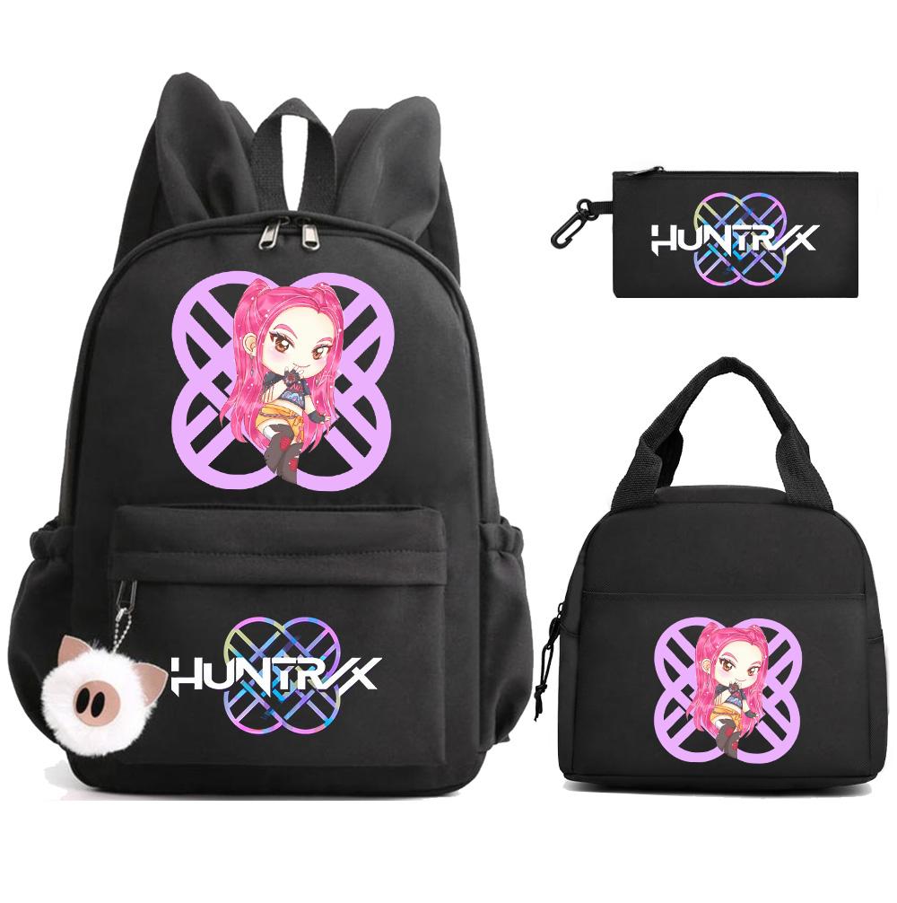 3Pcs/set K-Pop Demon Hunters Printed Backpack with Lunch Bag Pengcil Case for Teenager Girl Boy Back To School Bookbag Large Capacity Travel Bag