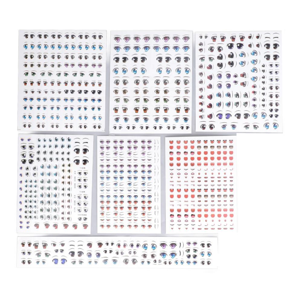 

7pcs Colorful Doll Eyes Stickers Water Decals Water Eye Stickers Doll Mouth Stickers Resin Projects