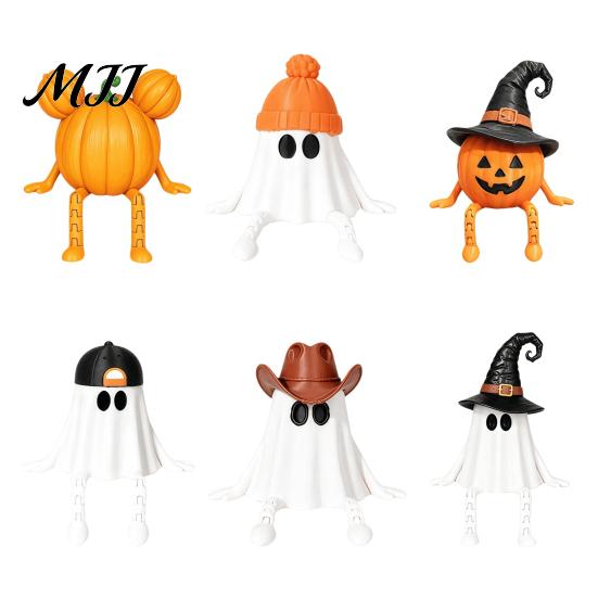 Halloween Ghost Pumpkin Figurines 3D Printed Decoration, Cute Figurine with Collectible Table Decor Movable Joints for Coffee Shelf Mantel Indoor
