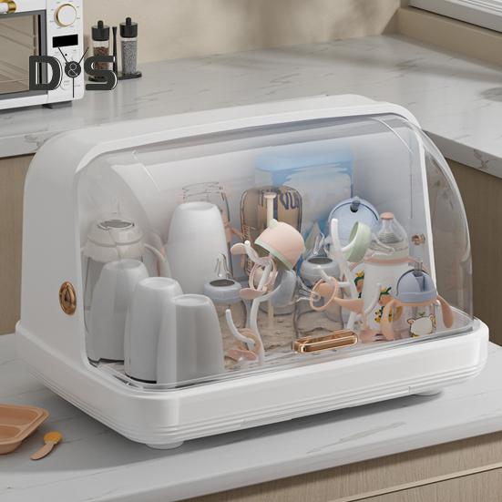Baby Bottle Drying Rack with Cover 360-Degree Sealing Kitchen Cabinet Organizer Bottle Holder for Valves Straws Nipples Space-Saving Countertop Dryer