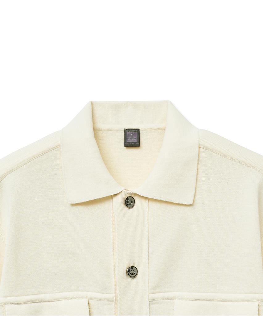 Iolo Ice Cotton Knit Trucker Jacket_Chalk White