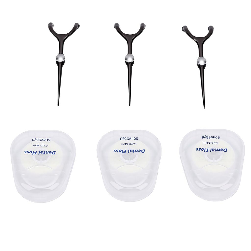 3pcs Metal Floss Tool 360 Degree All Round Cleaning Detachable Portable Reusable Floss Picks for Home Travel Black