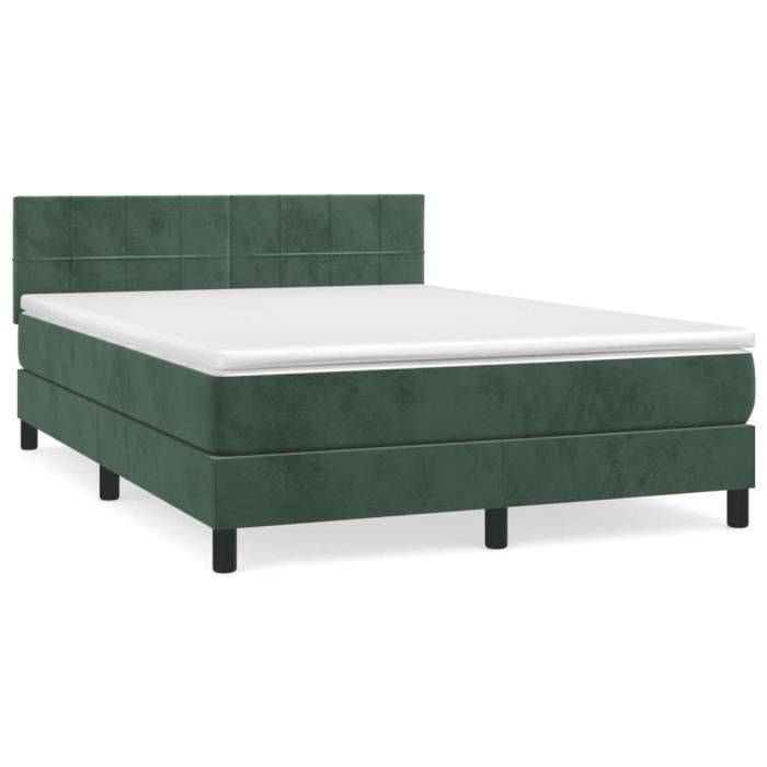 VidaXL Lit à sommier tapissier et matelas Vert foncé 140x200cm Velours - Modèle 3141308