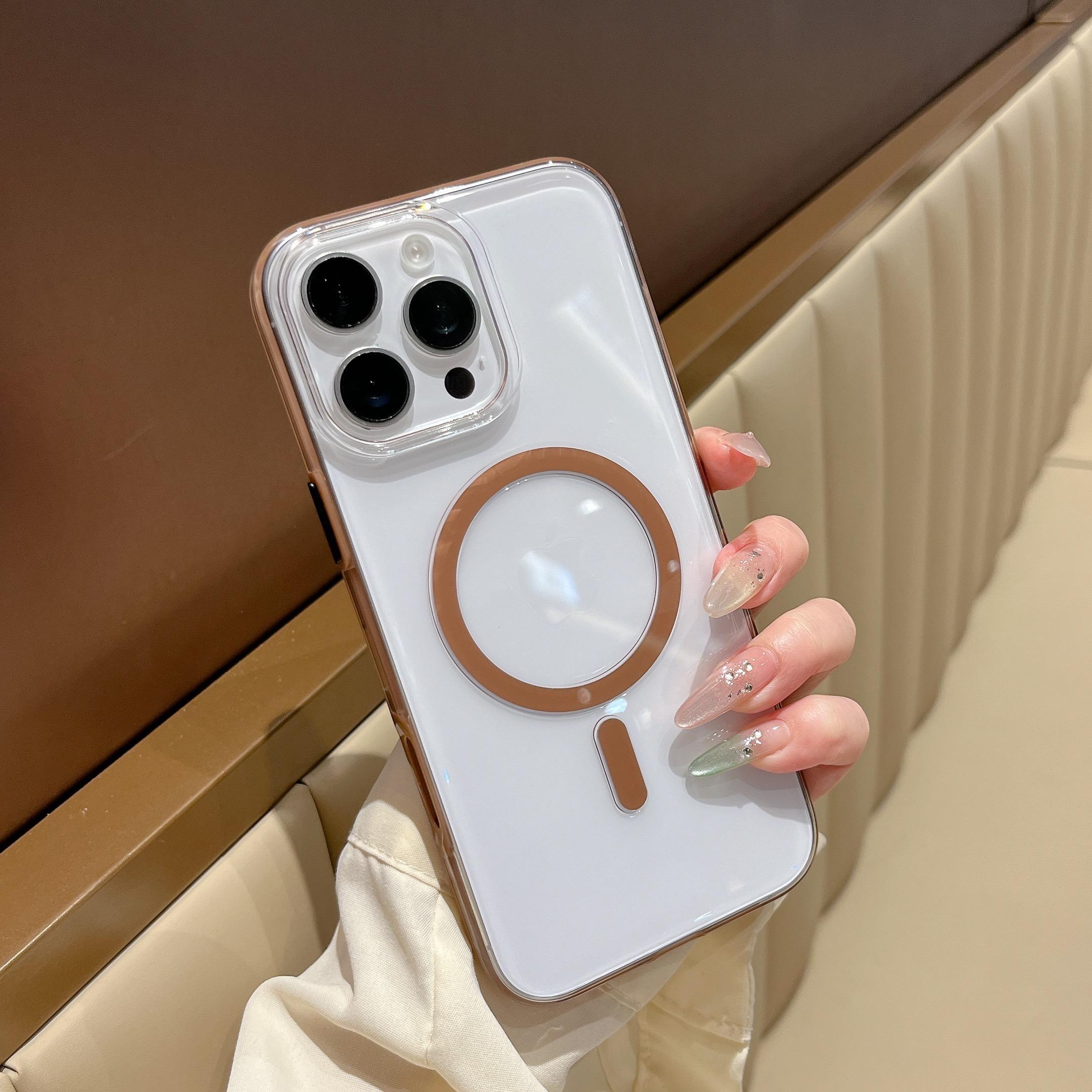 

For iPhone 16 Pro Max Case Compatible with MagSafe PC+TPU Clear Phone Cover Brown