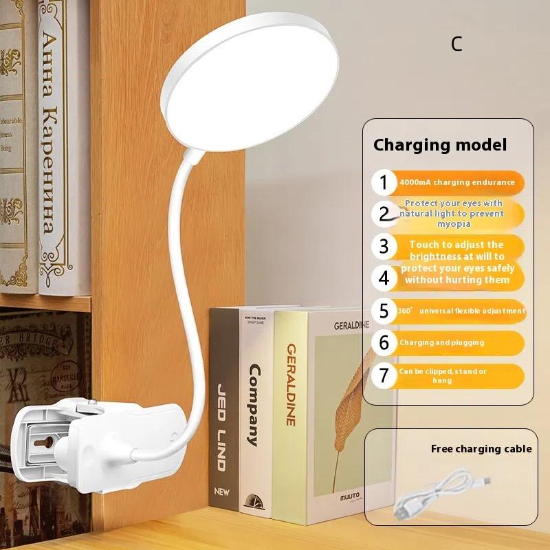 

Led Table Lamp Usb Rechargeable Night Light With Folding Clamp 3 Modes Dimming Eye Protection Light