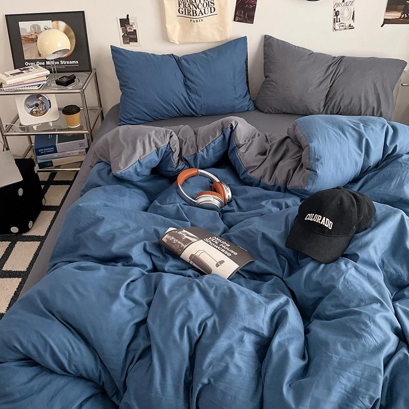 

New Quilt Set Fresh Solid Color Double Wash Cotton Four-piece Set Skin Friendly Breathable Spring/summer Bedding 150x200cm 4pcs&set