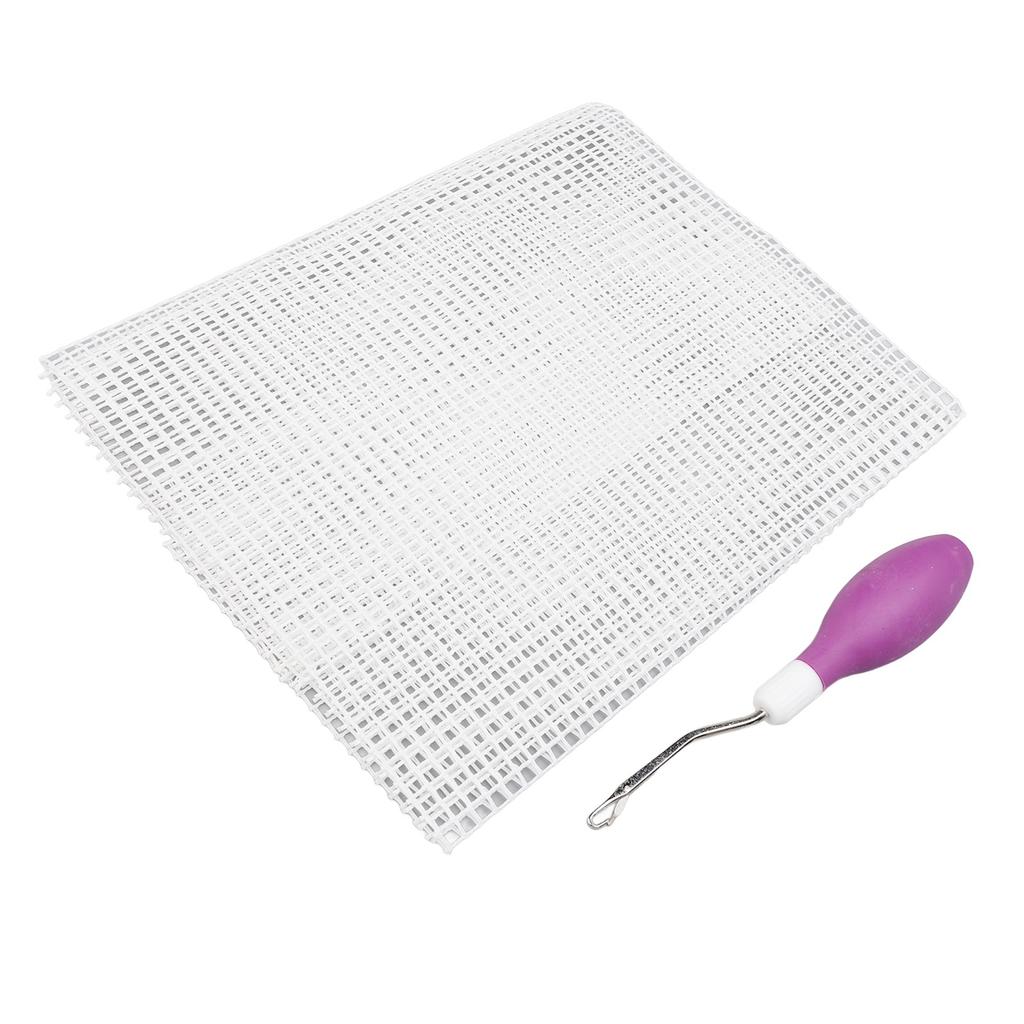 Hook Tool and Rug Hooking Mesh Kit Rubber Handle Bent Hook Crochet Needle 50x50cm Mesh Fabric for Crafts