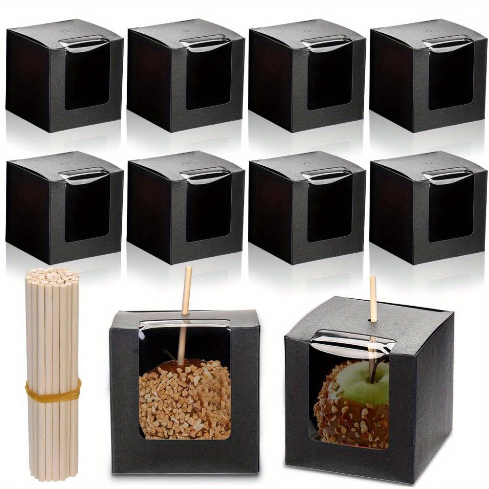 20pcs Black Treat Boxes with Transparent Window and Hole Paper Gift Box Square Gift Packing Box for Party Wedding Thanksgiving New Year's Dates