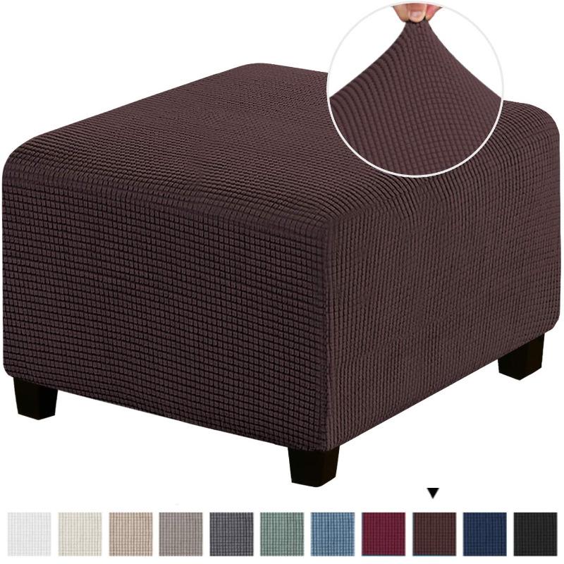 Elastic Anti-Scratch Ottoman Cover: Solid Color Footstool Protector for Home Use