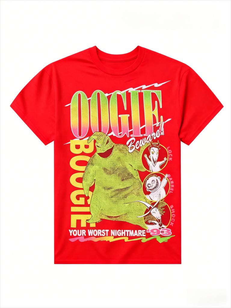 2026 New PreChristmas Nightmare Oogie Boogie Beware of Printed Oversized Short Sleeve Crew Neck Tops for Unisex and Women