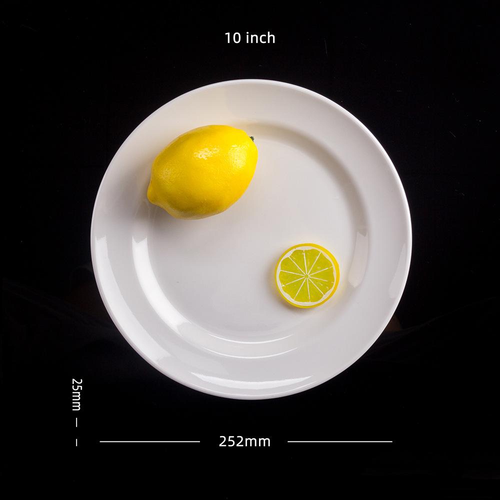 Bílé melaminové tácy na steaky, kulaté talíře, západní jídlo, talíř, svačina, snídaně, večeře, jídelní soupravy, hotel, domácnost