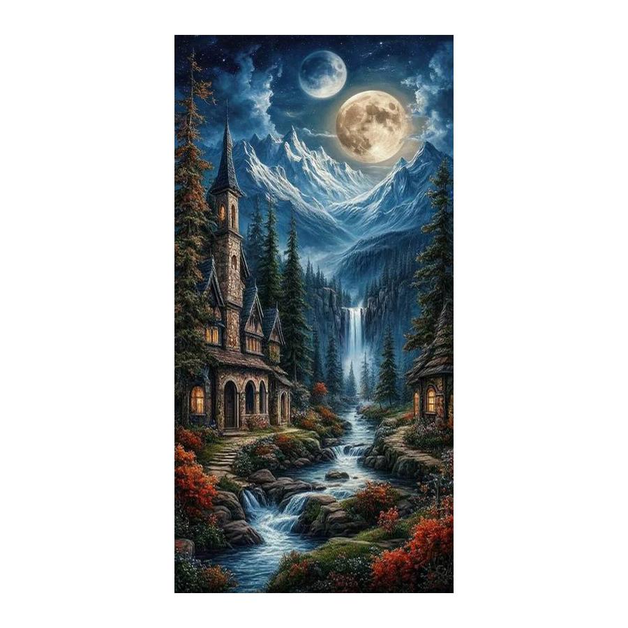 Moon Attic Scenery Large Size Diamond Painting New Collection Castle Waterfall Diy Full Drill Rhinestone Embroidery Mosaic Cross Stitch Kits