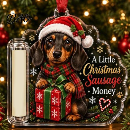 Clear Acrylic Money Clip Christmas Cash Gift Holder Ornament, Cute Dog for Kids Gift, Xmas Tree Hanging Decoration Holiday Party Supplies Box