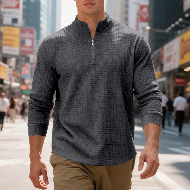 Autumn/Winter Oversized Heavyweight Casual Commuter Sweatshirt Simple Stand Collar Half-Zip Men's Hoodie