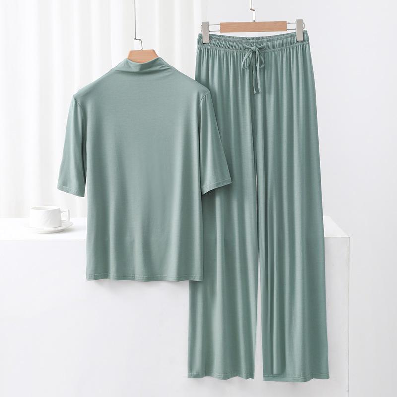 Nuovo Set Stagionale in Modal con Scollo Alto, Manica Media e Pantaloni a Gamba Larga - Moda Due Pezzi Larga, Casual e Comoda