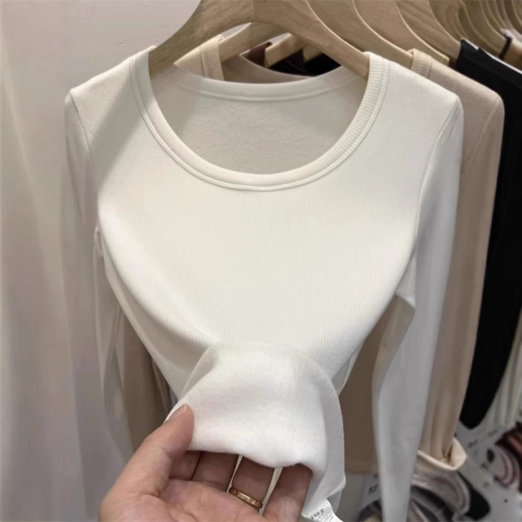 German velvet long-sleeved t-shirt for women's autumn slim-fitting and thin versatile thin velvet warm simple inner bottoming shirt top