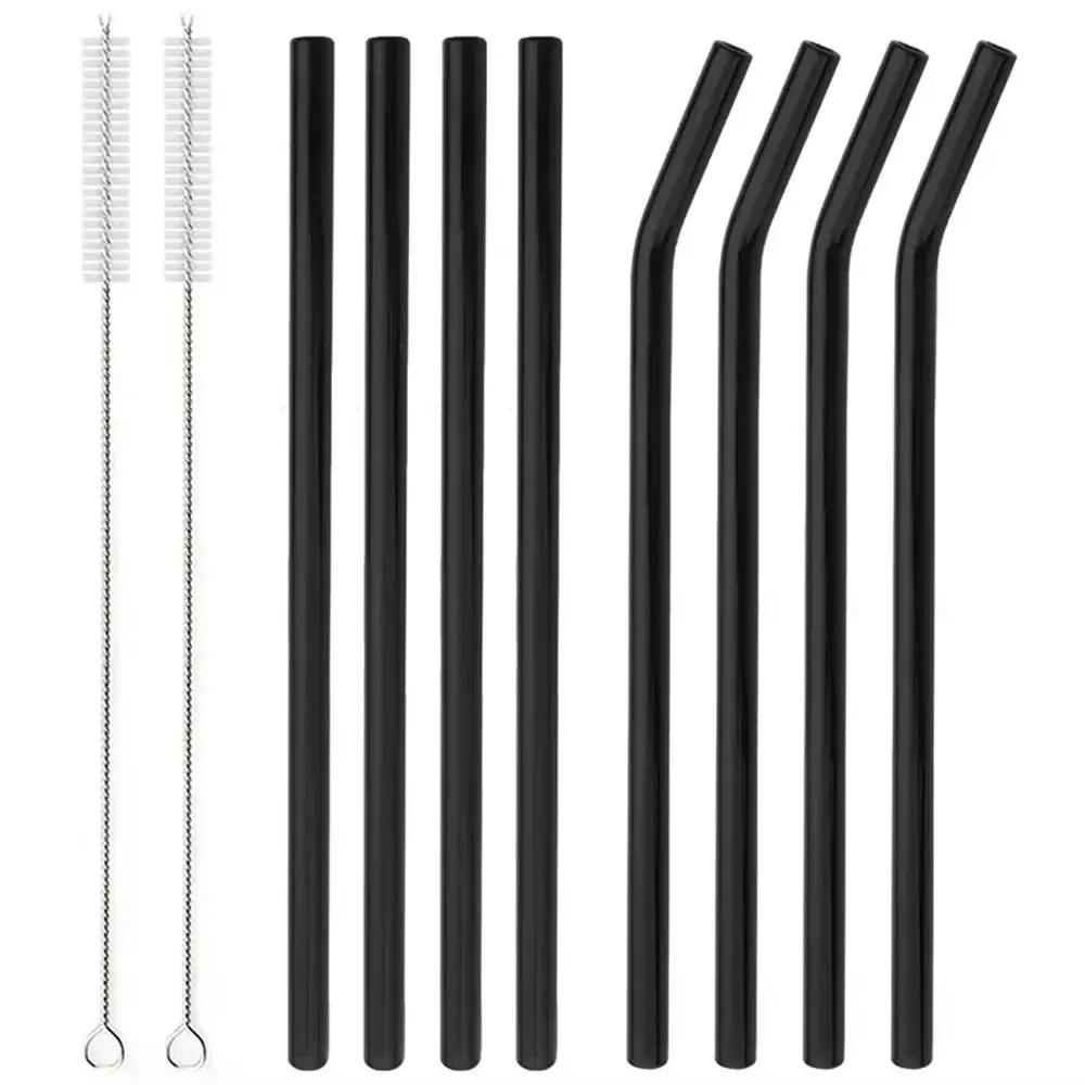 200*8mm Reusable Glass Straw Set High Borosilicate Smoothie Cocktails Straw Healthy Eco Friendly Drinking Straw with Clear Brush