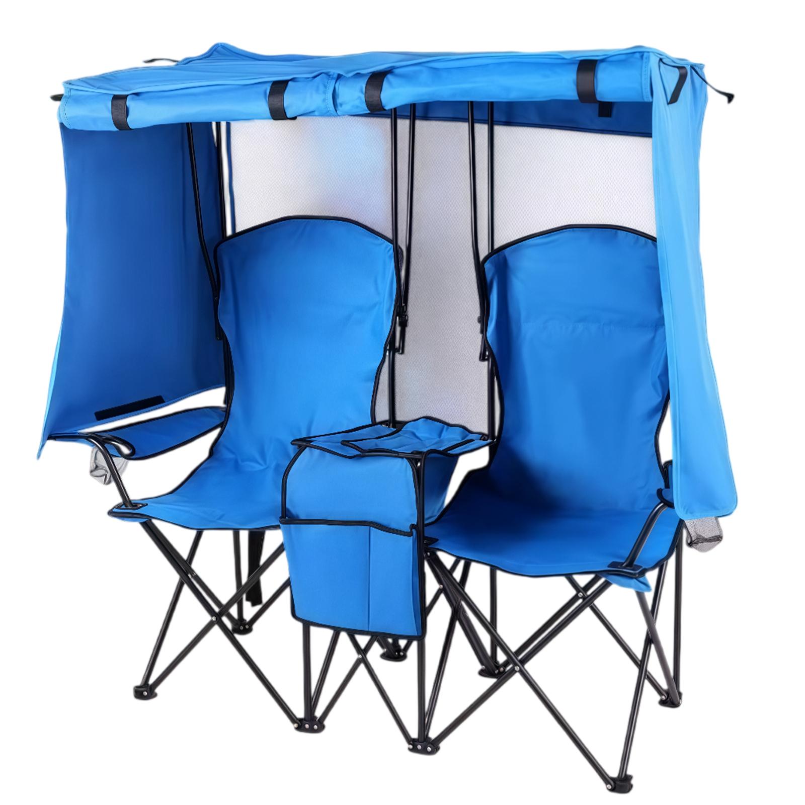 

Складное туристическое сиденье на двух человек с подстаканником, сумкой-холодильником, защита от УФ-лучей, для спорта, заднего двора, рыбалки, на открытом воздухе озеро синий