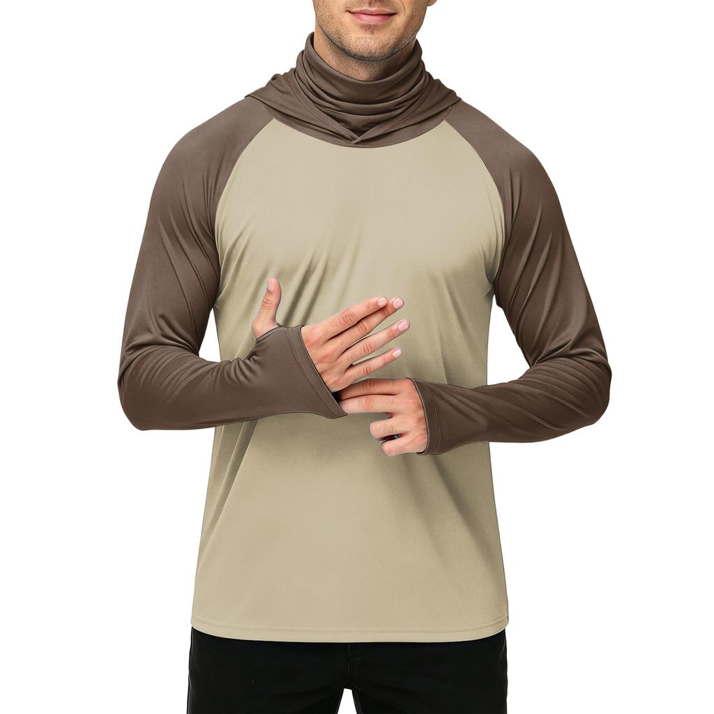 Herren Casual Outdoor Kapuzen Langarm Sonnenschutzhemd Leicht Atmungsaktiv Schnelltrocknend UV-Schutz Top für Sport Wandern