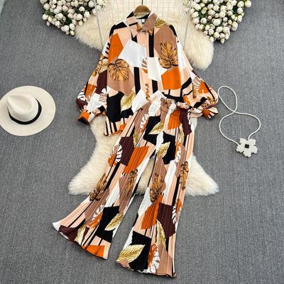 Kobiety piżamy kwiatowy dorywczo elegancki 2 sztuk zestaw luźne koszule topy szerokie nogawki garnitur ze spodniami moda damska Vintage seksowna bielizna nocna nowość