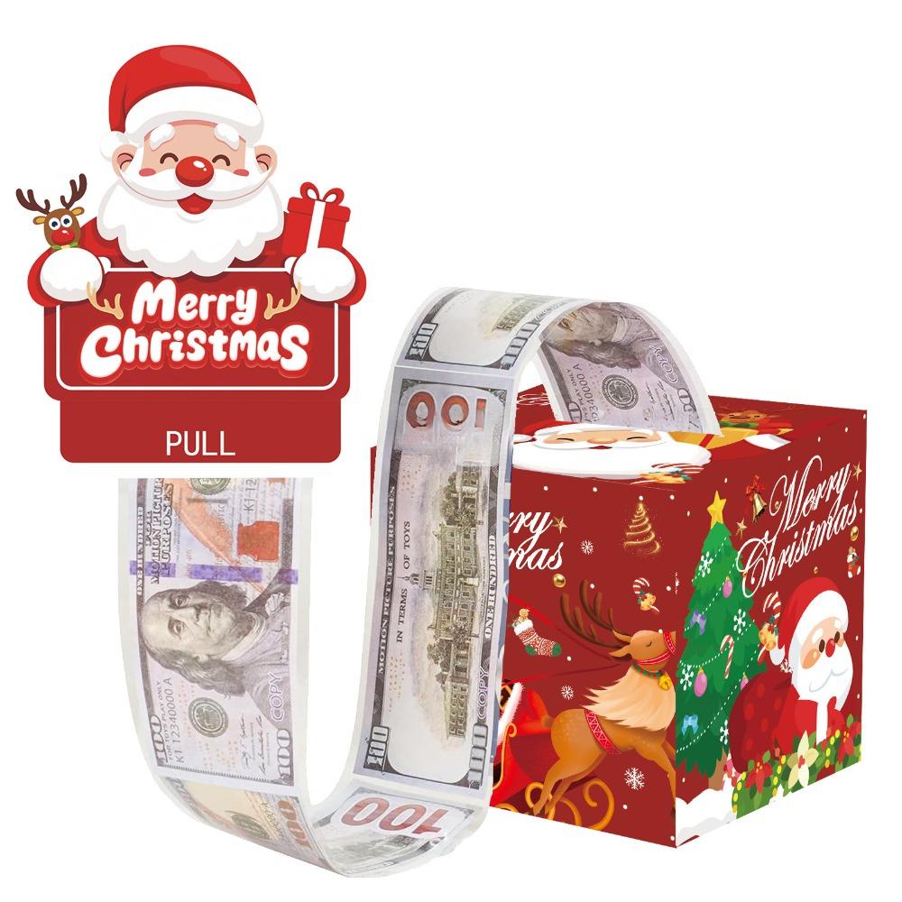 With 50pcs Transparent Bags Pull Out Christmas Money Box Merry Christmas Santa Transparent Bags Money Pulling Box DIY Snowman