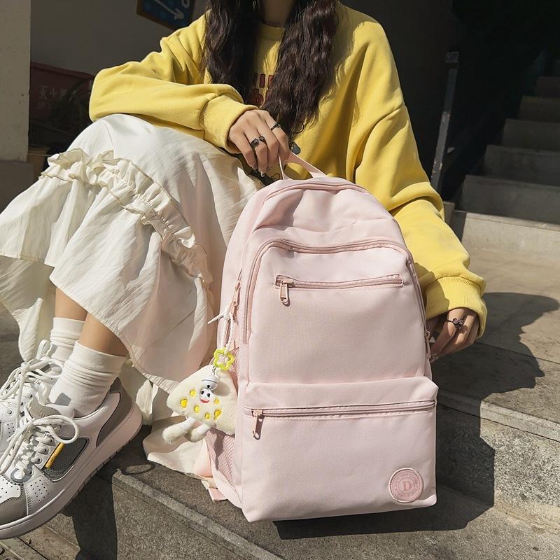 Schoolbag Japan and South Korea solid color backpack female ins junior high school high school student schoolbag large capacity backpack male tide ins