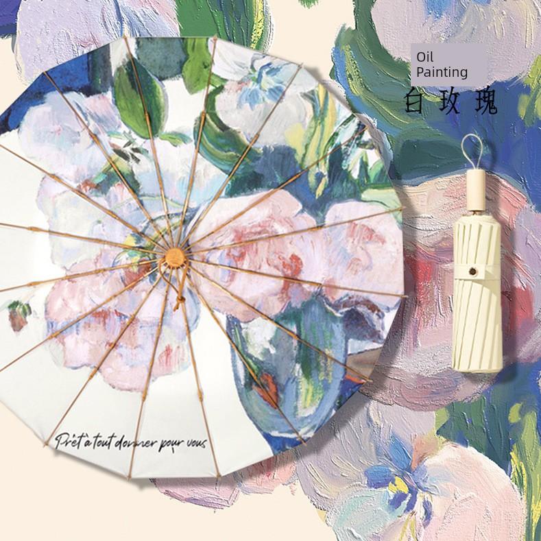 16-Rib Colorful Digital Printed Umbrella with Traditional Chinese Landscape Painting Style, Full Aluminum Alloy Frame, Sunshade and Sun Protection