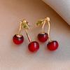 Retro Red Zirconia Pearl Flower Earrings - High-End Hong Kong Style Studs for Women