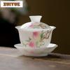 140ml Ice Jade Porcelain Peach Gaiwan Retro Not Hot Tea Tureen Tea Bowl With Lid Kit Tea Making Cover Bowl Tableware Ornaments