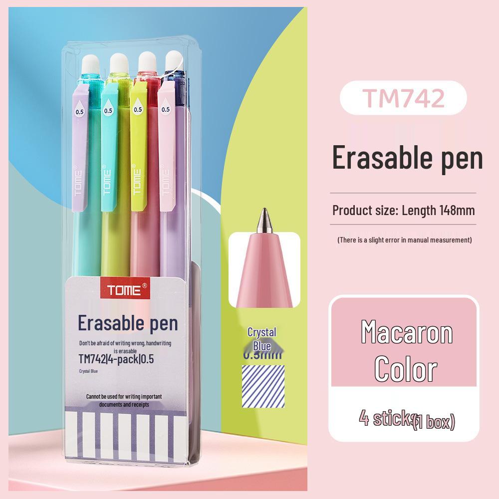 TOME Macaron Crystal Blue Erasable Gel Pen - Japanese Style, Student Bullet Tip, Water-based 0.5mm